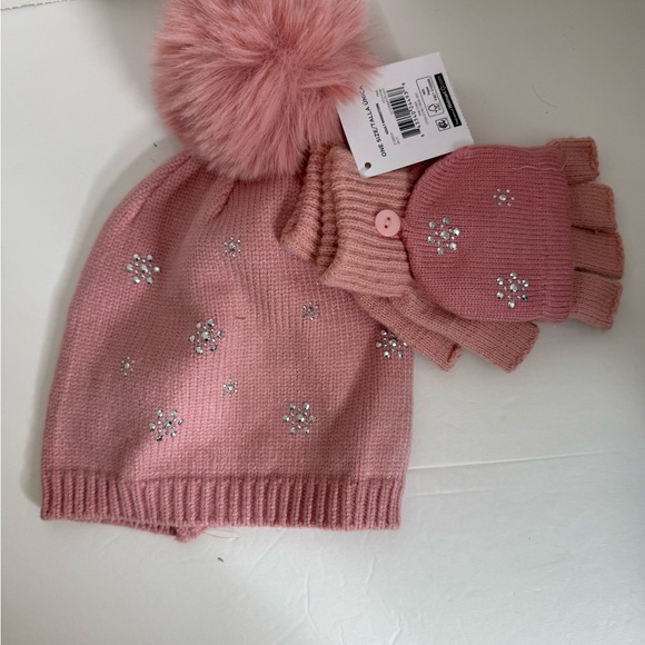 Holiday Time Pink Knit Hat and Glove Set - Picture 1 of 3
